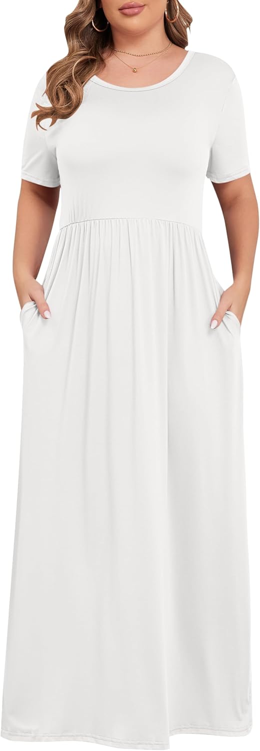 KARALIN Women’s Plus Size Maxi Dresses for Curvy Women Summer Casual Short Sleeve 2025 Long Dress 14W-26W