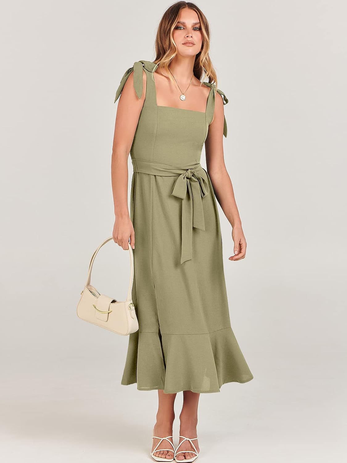 ANRABESS Women's Square Neck Ruffle Split Midi Elegant Formal Wedding Guest Cocktail Bridesmaid Graduation Party Dresses