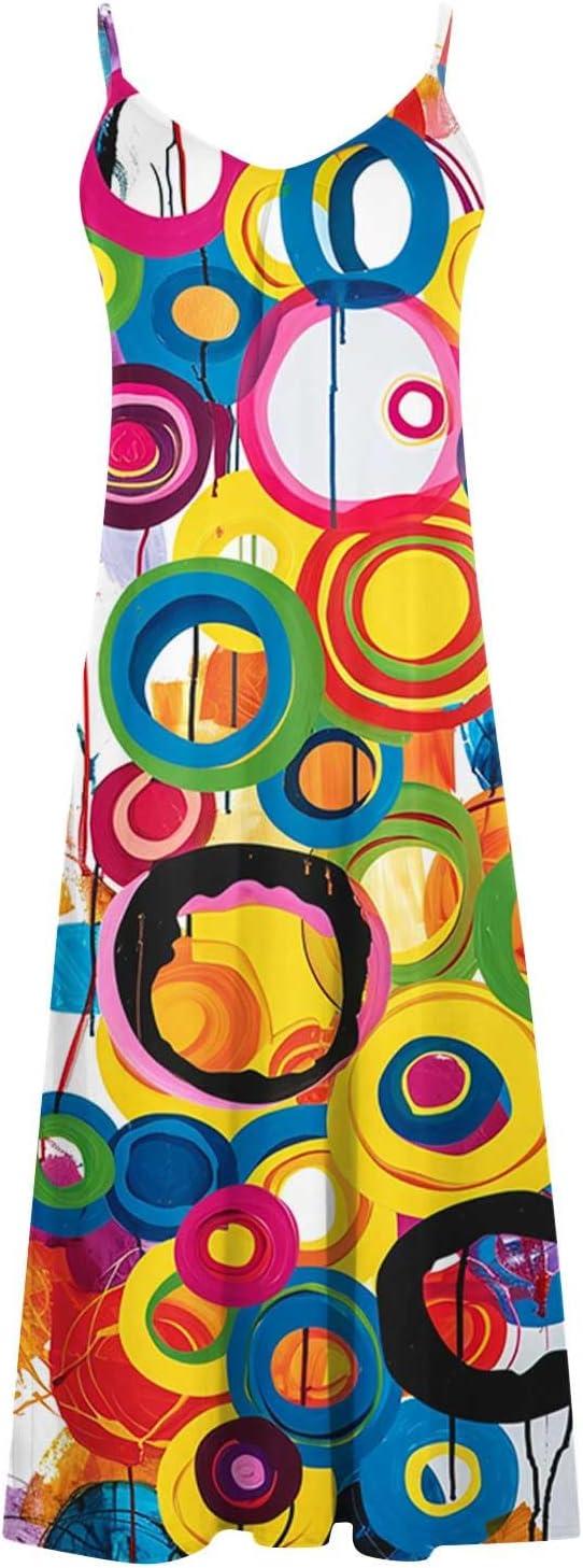 Womens Floral Maxi Dresses Spaghetti Strap Casual Summer Long Dress Vneck Flowy Boho Beach Sundress Vacation Outfits