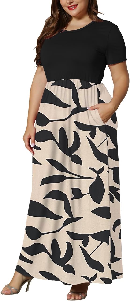 KARALIN Women’s Plus Size Maxi Dresses for Curvy Women Summer Casual Short Sleeve 2025 Long Dress 14W-26W