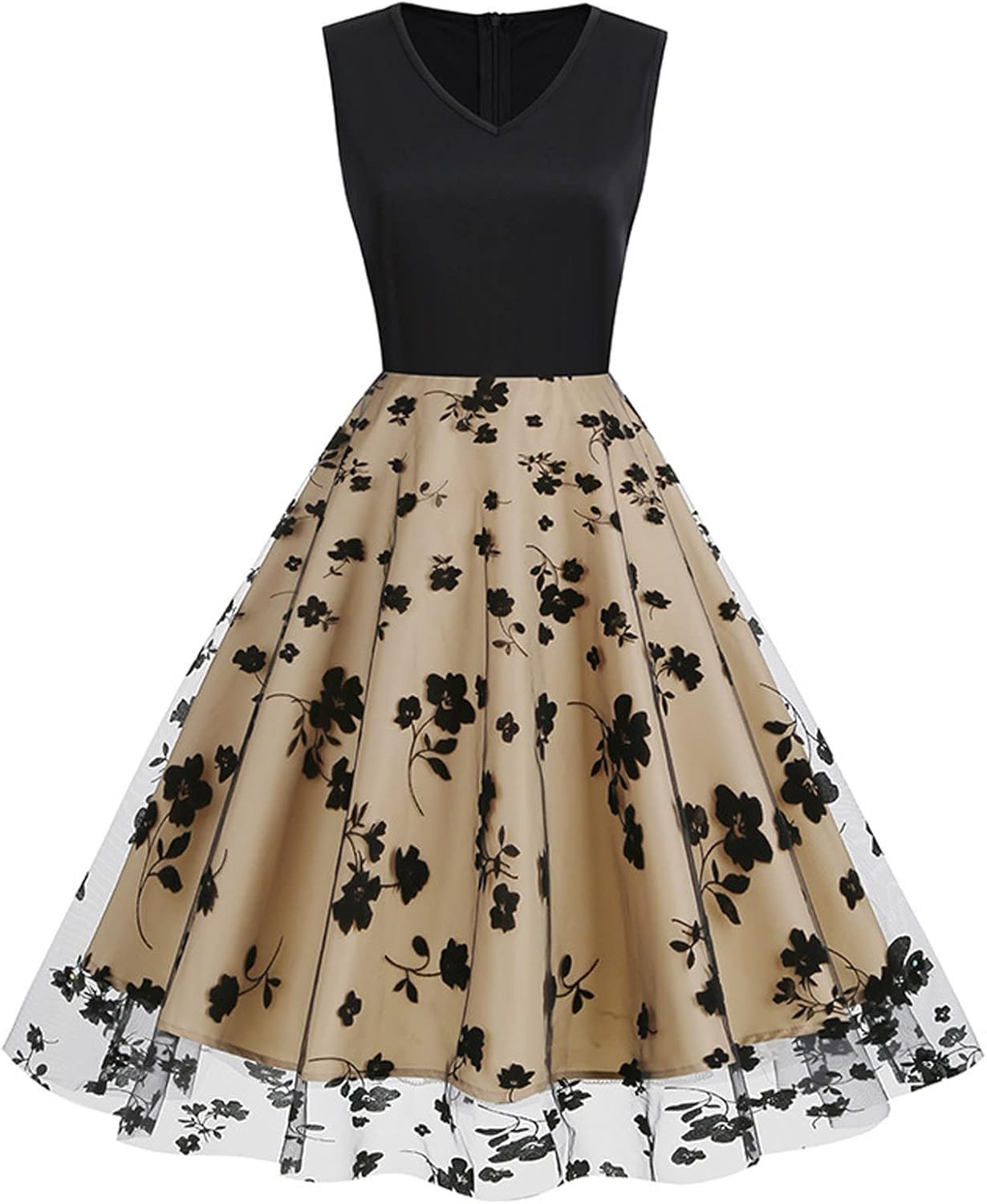 HGps8w Vintage Cocktail Dress for Women, Elegant Butterfly Embroidered Lace V Neck Sleeveless A-Line Party Swing Dresses