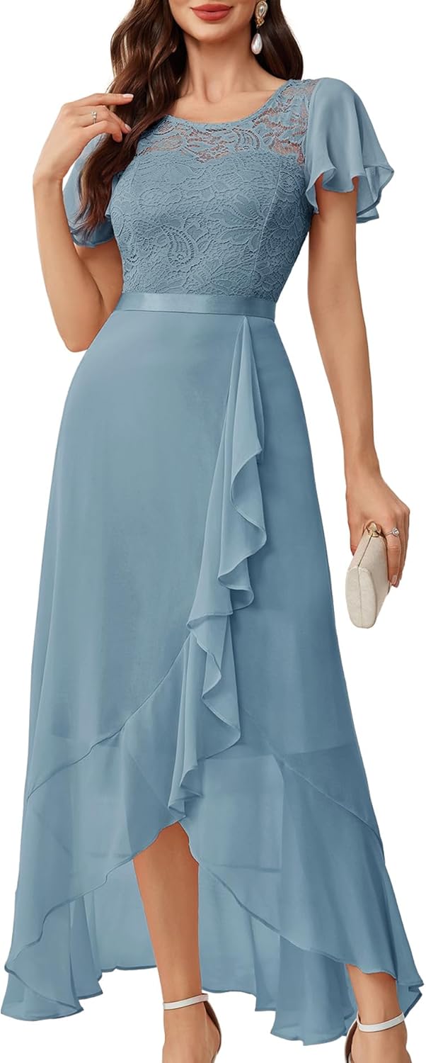 BeryLove Formal Dresses for Women 2025 Wedding Guest with Slit Cocktail Elegant Lace Long Prom Dress