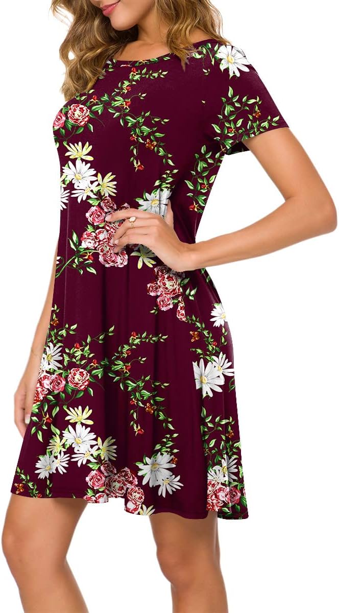 POPYOUNG 2025 Women's Summer Casual T-Shirt Dresses Crew Neck Beach Cover Up Sun Dress