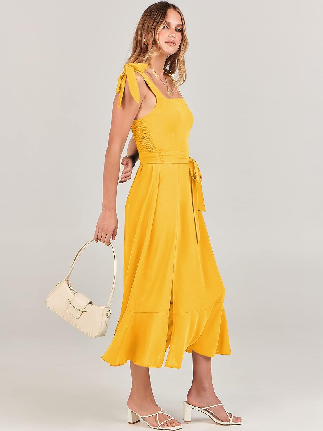 ANRABESS Women's Square Neck Ruffle Split Midi Elegant Formal Wedding Guest Cocktail Bridesmaid Graduation Party Dresses