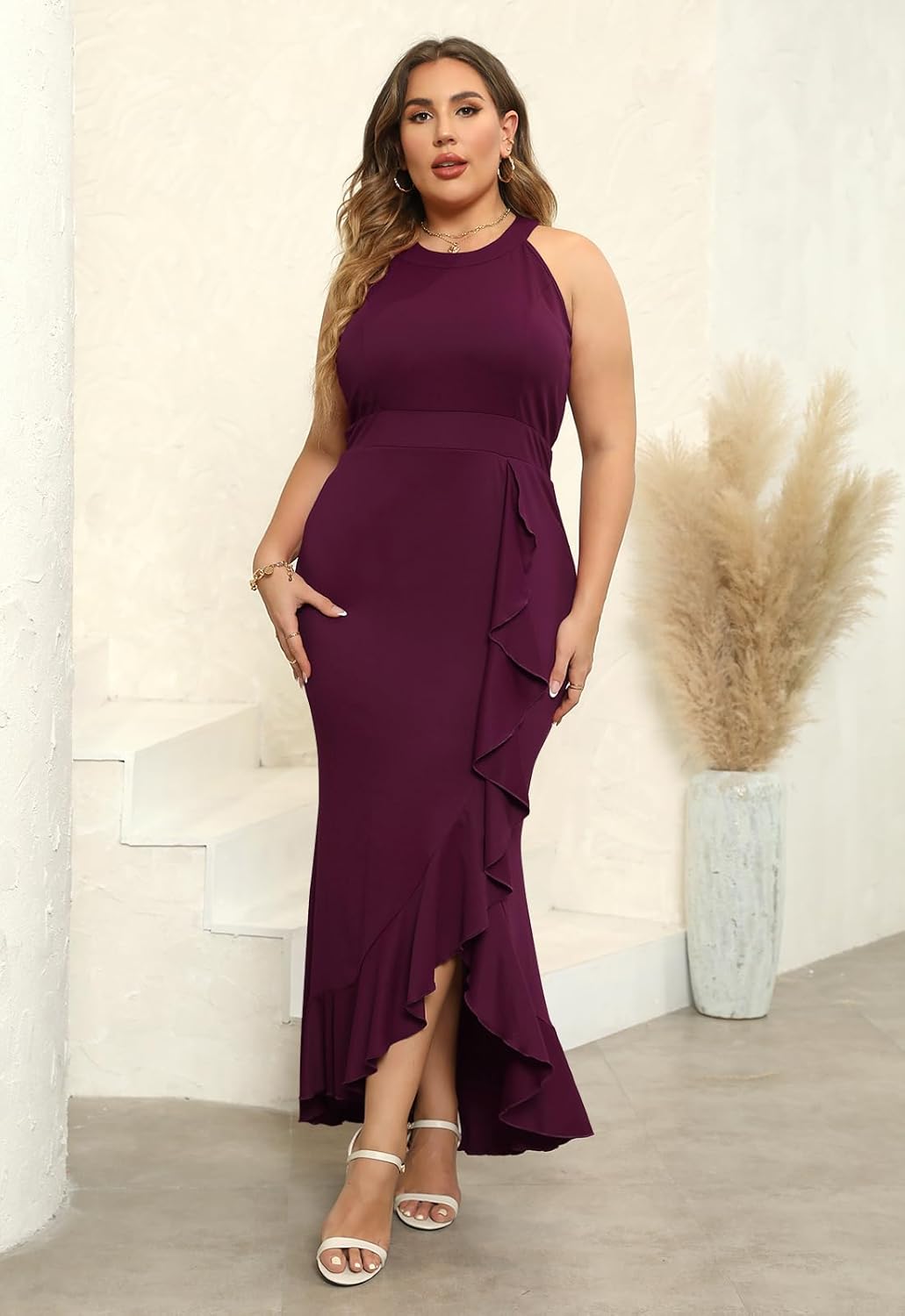 Keluummi Plus Size Long Wedding Guest Dresses for Curvy Women, Formal Evening Gown, Cocktail Dress, Mermaid