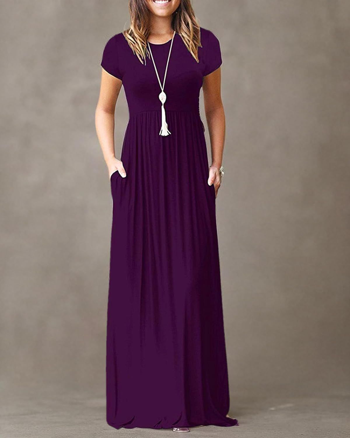 AUSELILY Women's Short Sleeve Loose Plain Casual Long Maxi Dresses for Women 2025