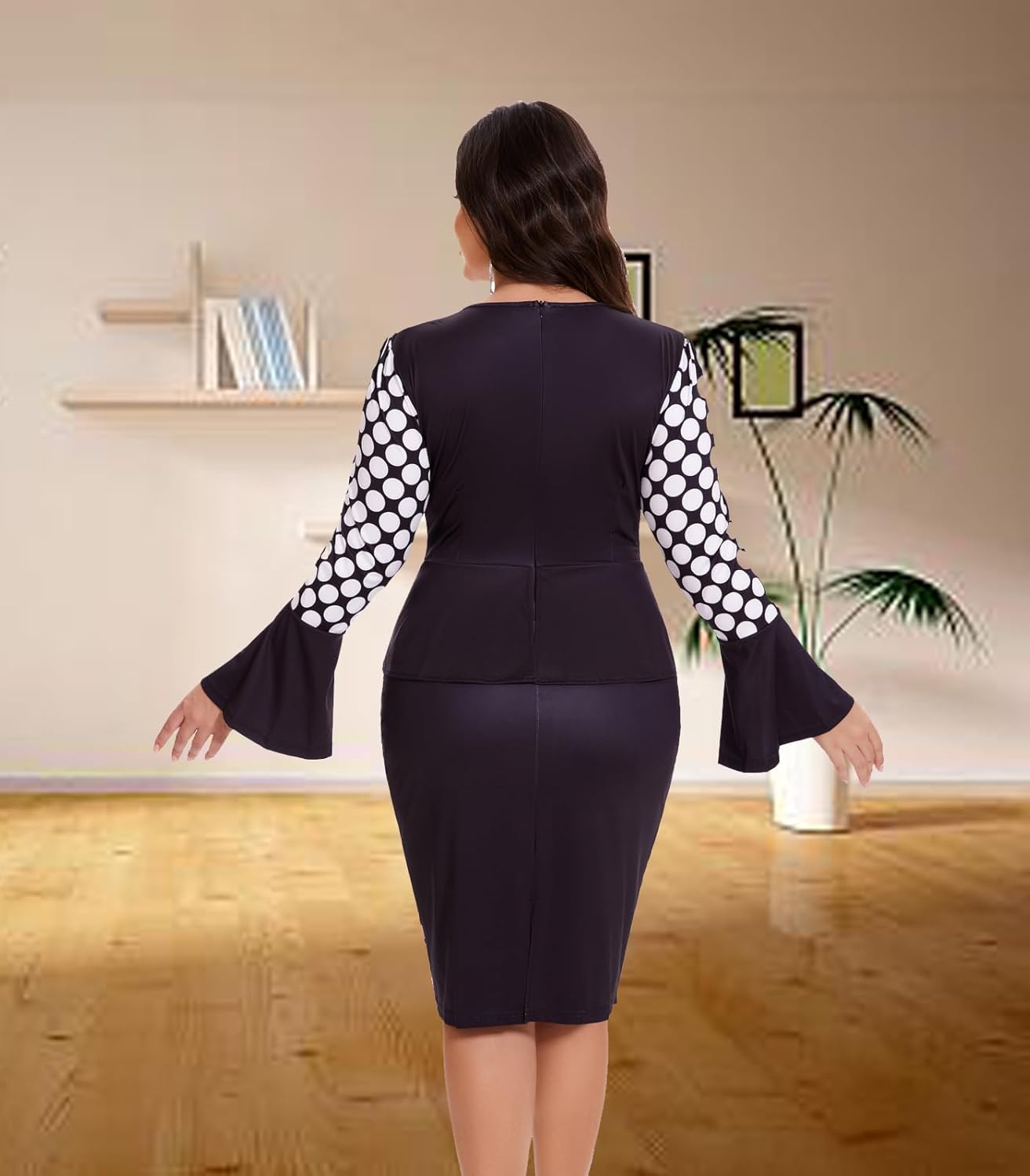 Church Dress for Women Flared Sleeve Midi Pencil Dress Elegant Teacher Office Business Wear to Work Dresses