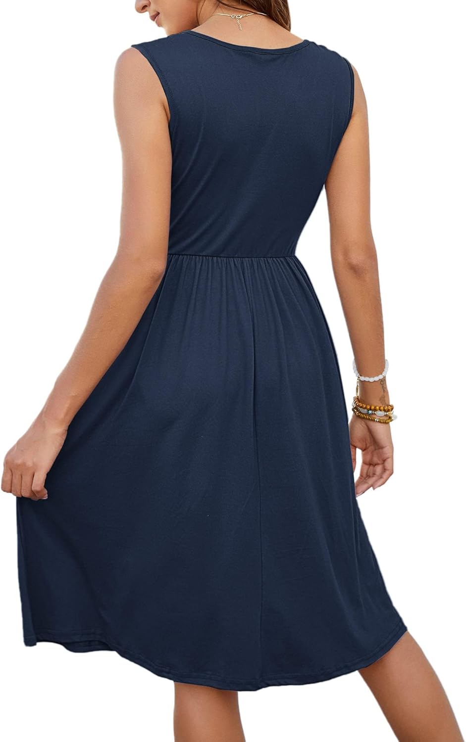 MOLERANI Women Summer Dresses Sleeveless Casual Loose Swing Button Down Midi Dress with Pockets
