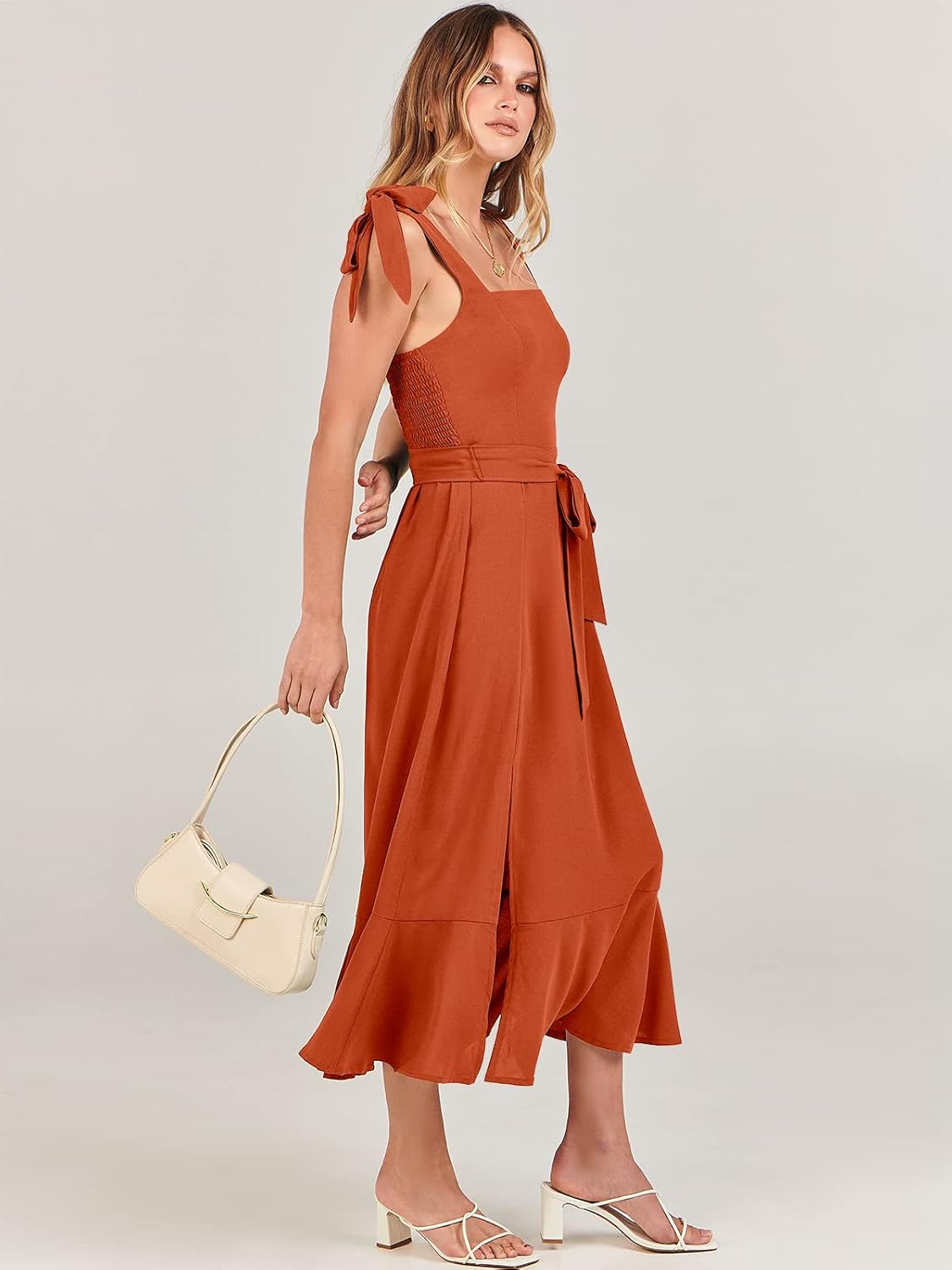 ANRABESS Women's Square Neck Ruffle Split Midi Elegant Formal Wedding Guest Cocktail Bridesmaid Graduation Party Dresses