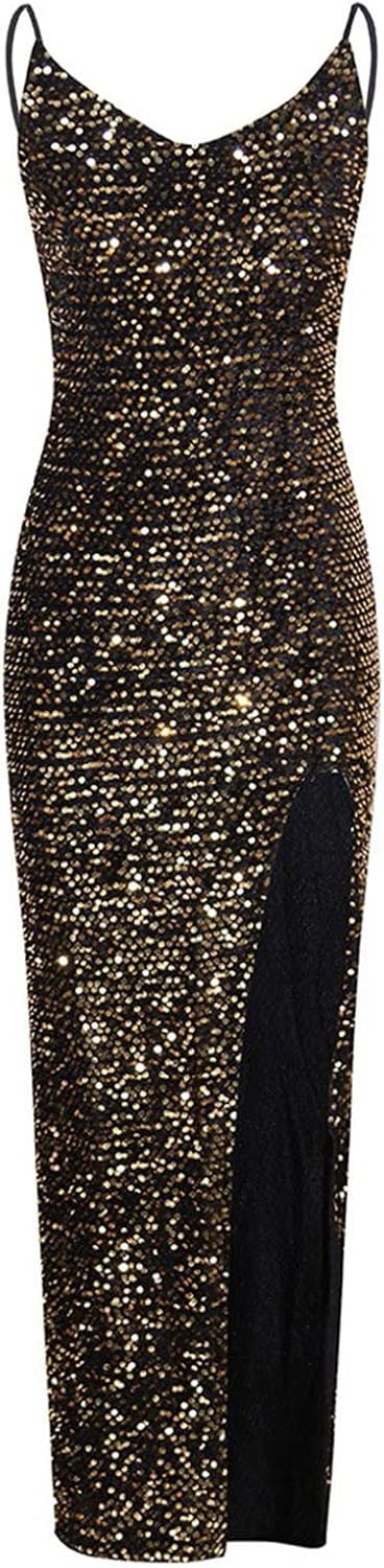 Spaghetti Straps Sequin Prom Dresses Long Mermaid Glitter Backless Evening Party Gowns Slit Wedding Guests Dresses
