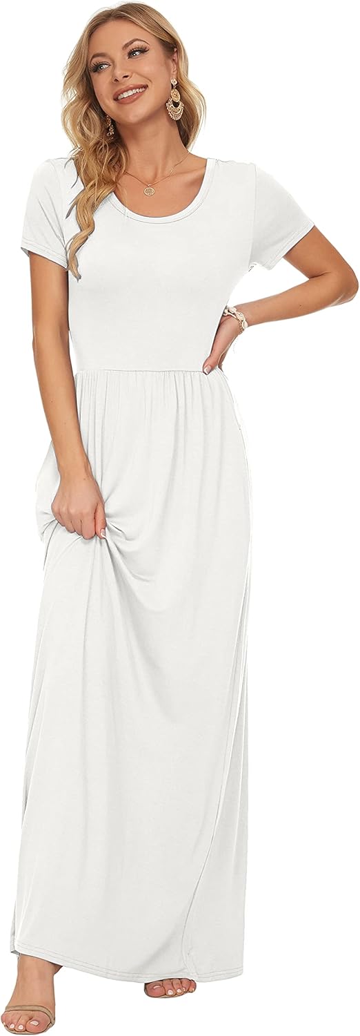 AUSELILY Women's Short Sleeve Loose Plain Casual Long Maxi Dresses for Women 2025