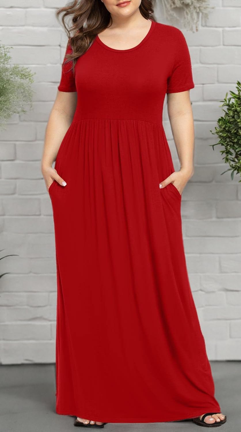 LONGYUAN Women's Plus Size Maxi Dresses for Curvy Women Summer Short Sleeve Casual 2025 Long Dress XL-6XL