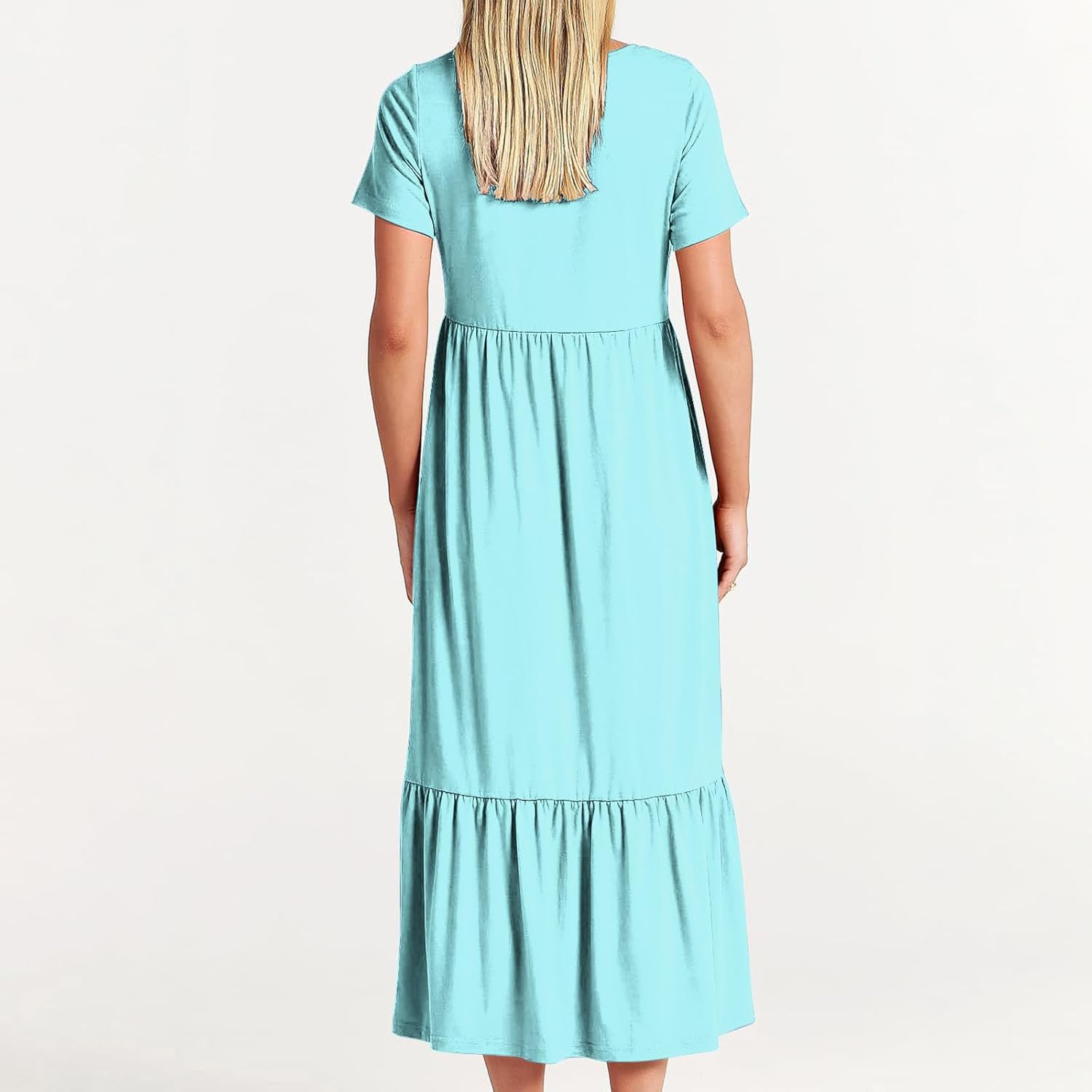 XUNRYAN Summer Dresses for Women 2024 Casual Calf Length Maxi Dress Pleated Flowy Tiered Swing Beach Sundress with Pockets