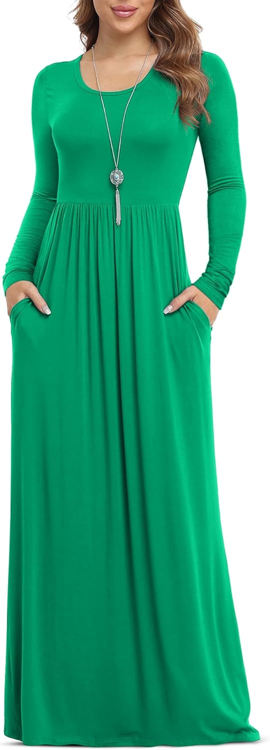 VIISHOW Women's Long Sleeve Loose Plain Maxi Dresses Casual Long Dresses with Pockets