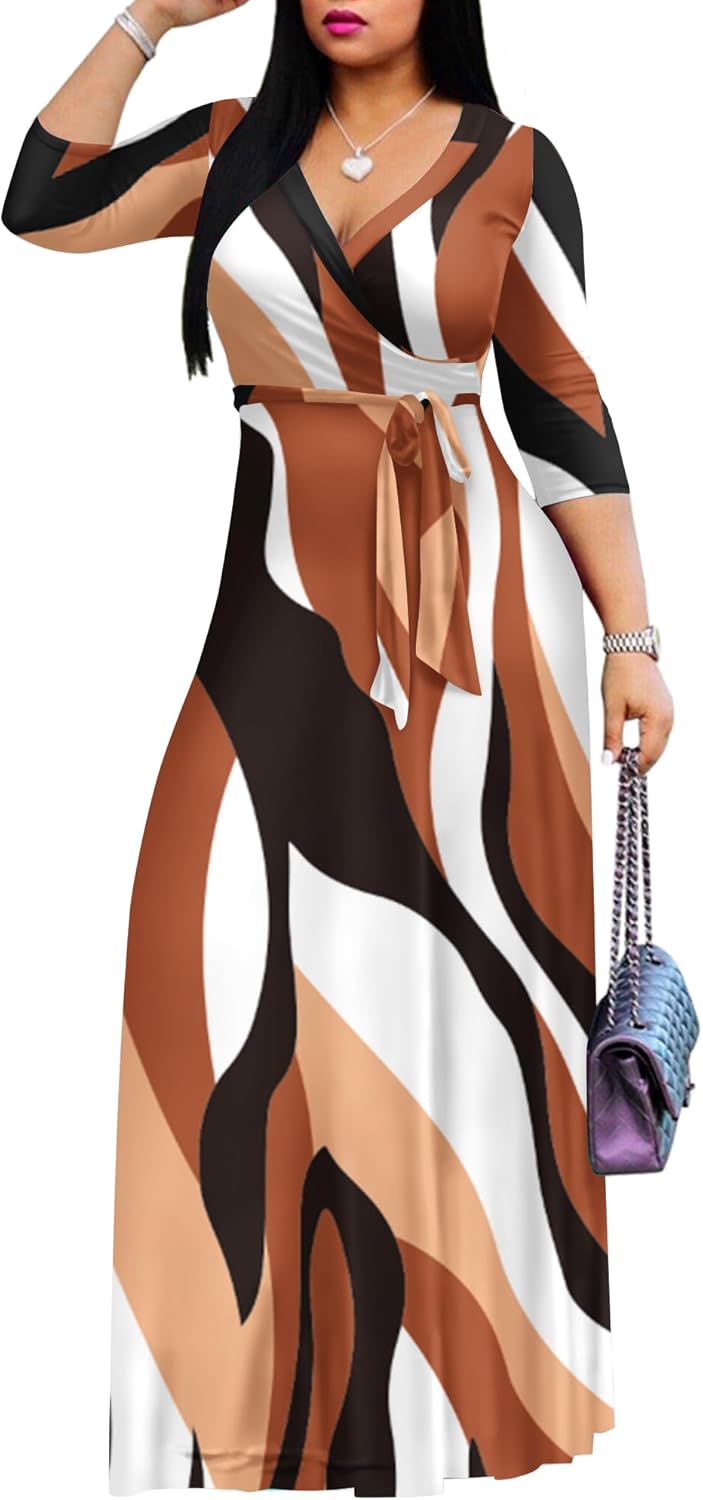 FANDEE Plus Size Maxi Dress for Women Casual Summer Sundress V-Neck 3/4 Sleeve