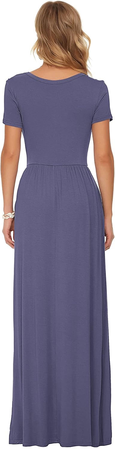 AUSELILY Women's Short Sleeve Loose Plain Casual Long Maxi Dresses for Women 2025