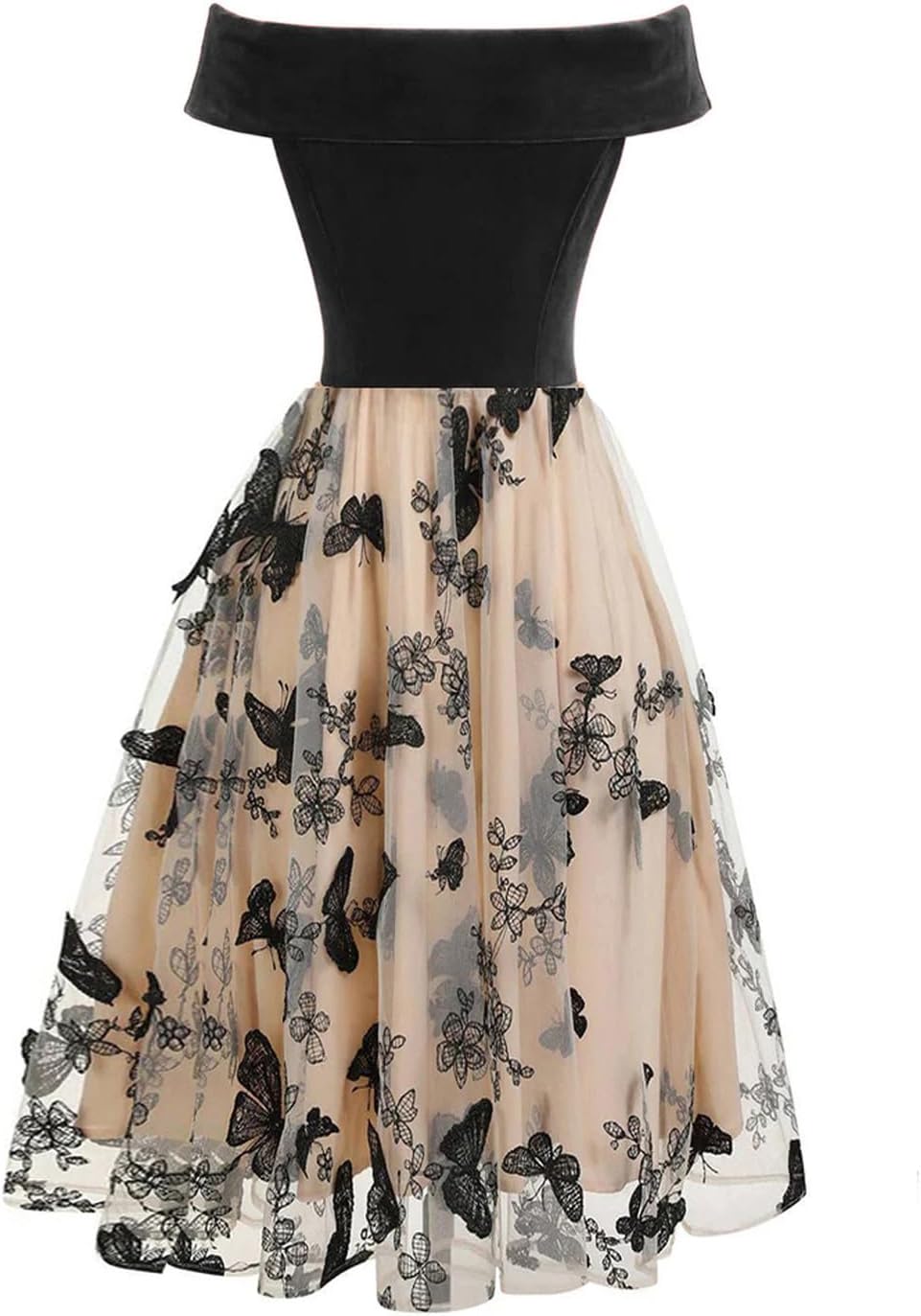 HGps8w Vintage Cocktail Dress for Women, Elegant Butterfly Embroidered Lace V Neck Sleeveless A-Line Party Swing Dresses
