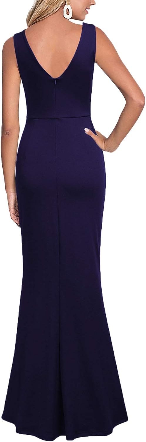 WOOSEA Women Sleeveless V Neck Split Evening Cocktail Long Dress