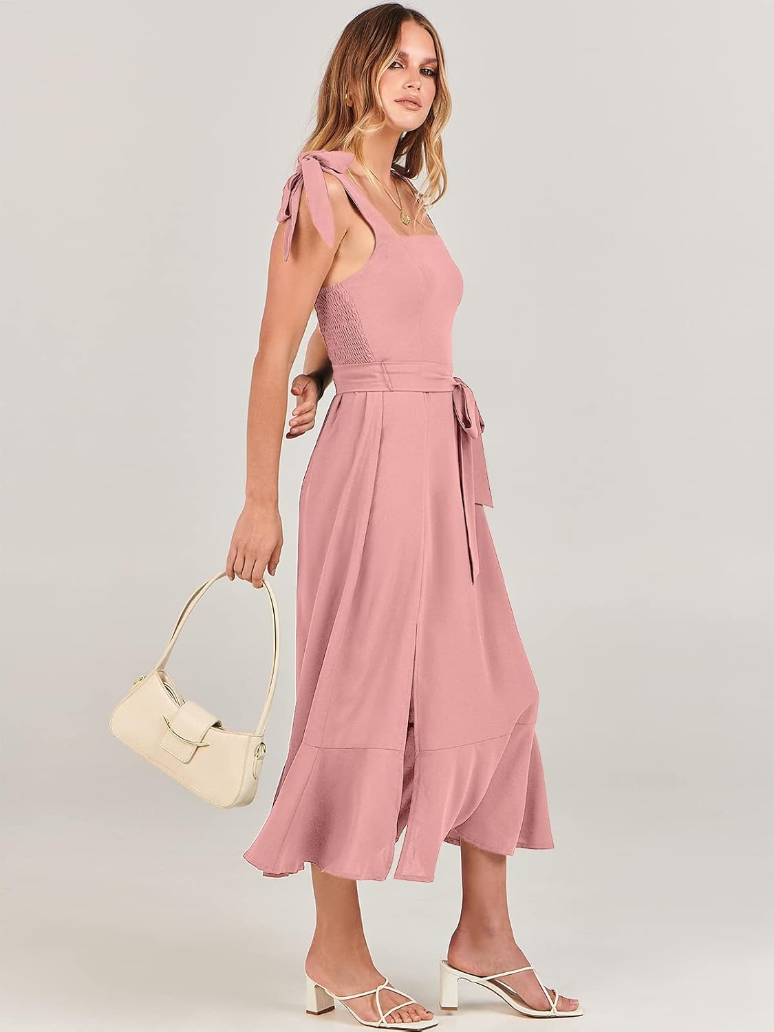 ANRABESS Women's Square Neck Ruffle Split Midi Elegant Formal Wedding Guest Cocktail Bridesmaid Graduation Party Dresses