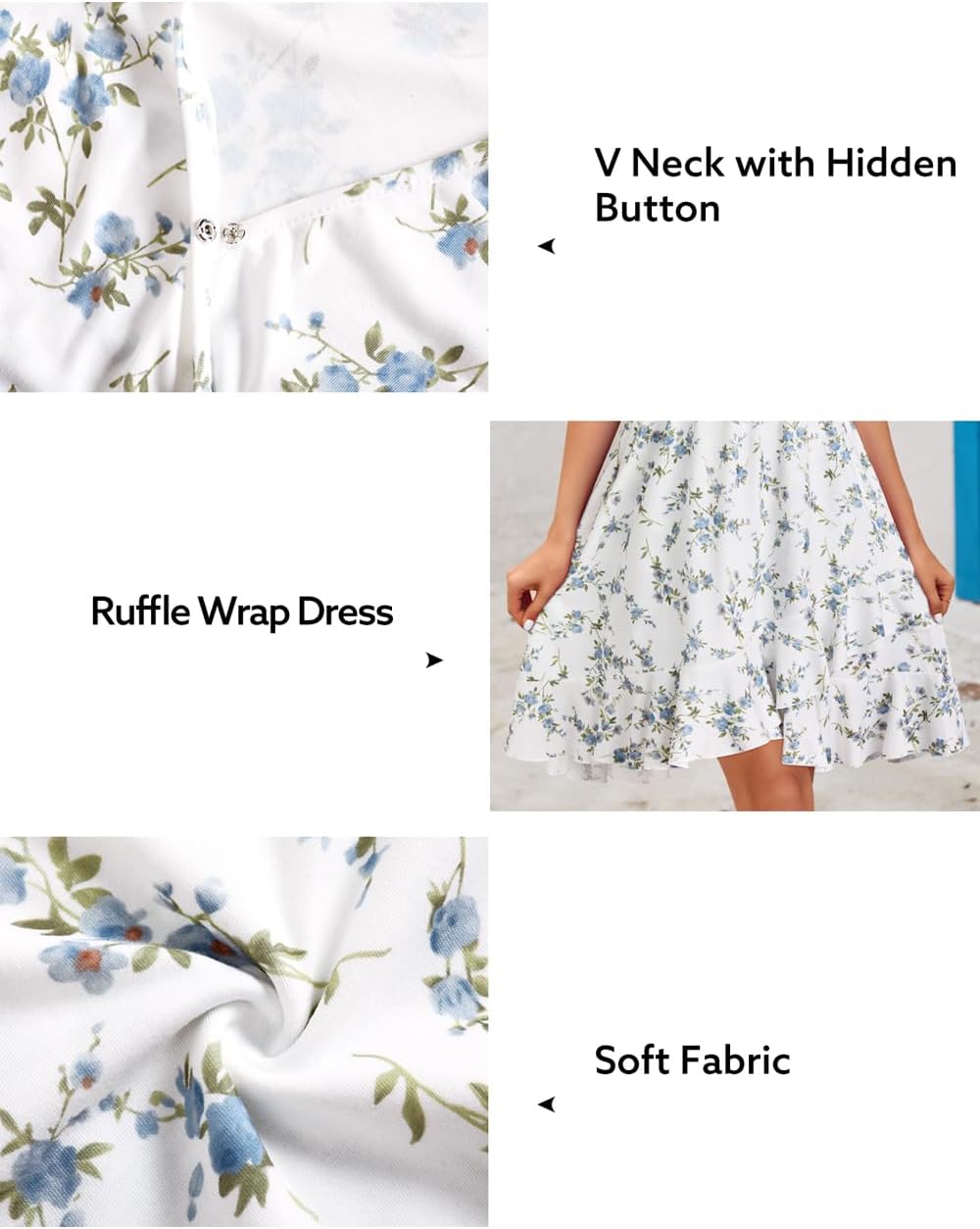ULTRANICE Womens Summer Dresses Floral V Neck Ruffled Hem Spaghetti Spring Casual Beach Outfits Flowy Wrap Sun Dress