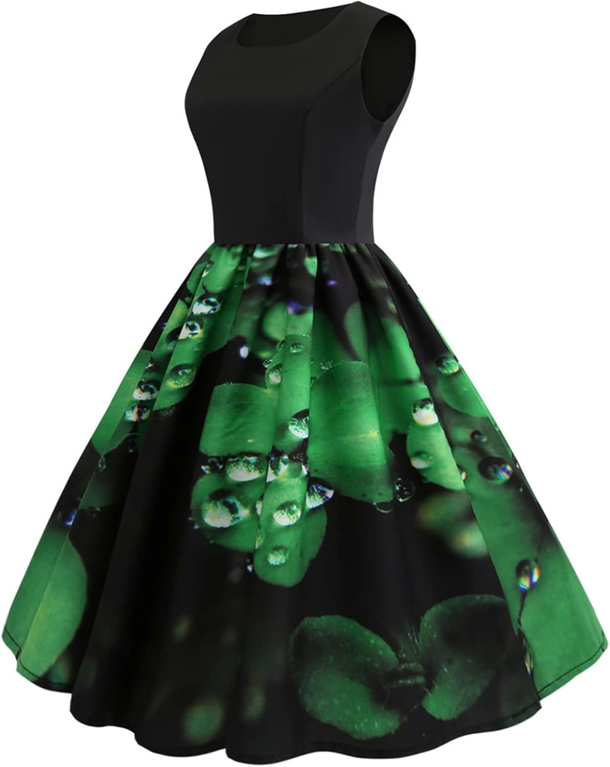 aihihe St Patricks Day Dress for Women A Line Pleated Hepburn Dress Lukcy Shamrock Print Irish Dress 2024 Vintage Dress