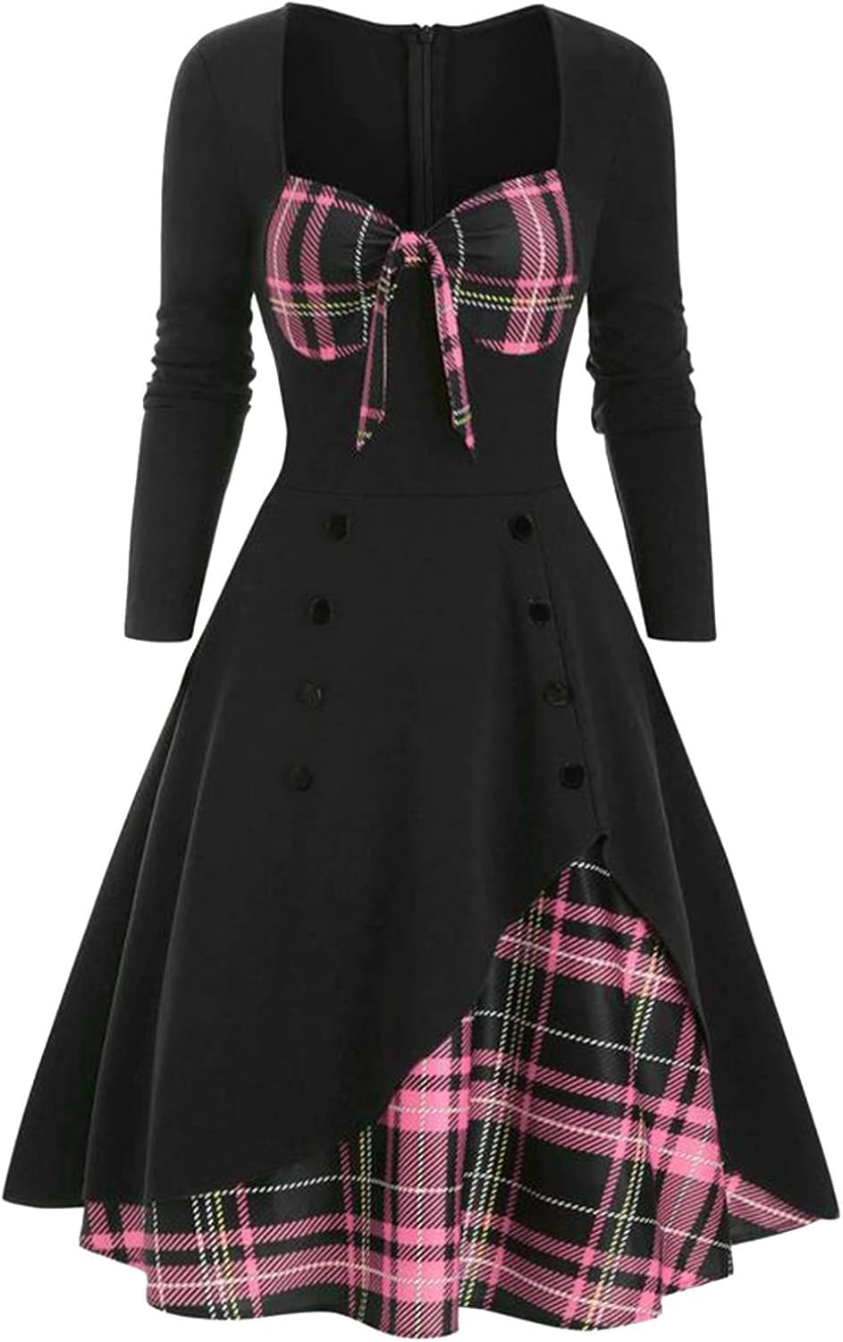Lost Ink Dresses Women Fashion Solid O-Neck Half Sleeve Dress Stripe Splice Zipper Mini Dress