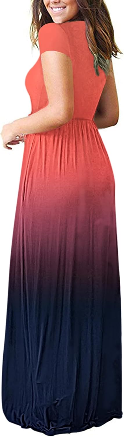AUSELILY Women's Short Sleeve Loose Plain Casual Long Maxi Dresses for Women 2025