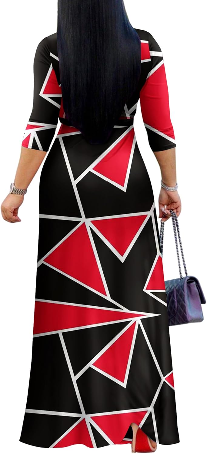 FANDEE Plus Size Maxi Dress for Women Casual Summer Sundress V-Neck 3/4 Sleeve