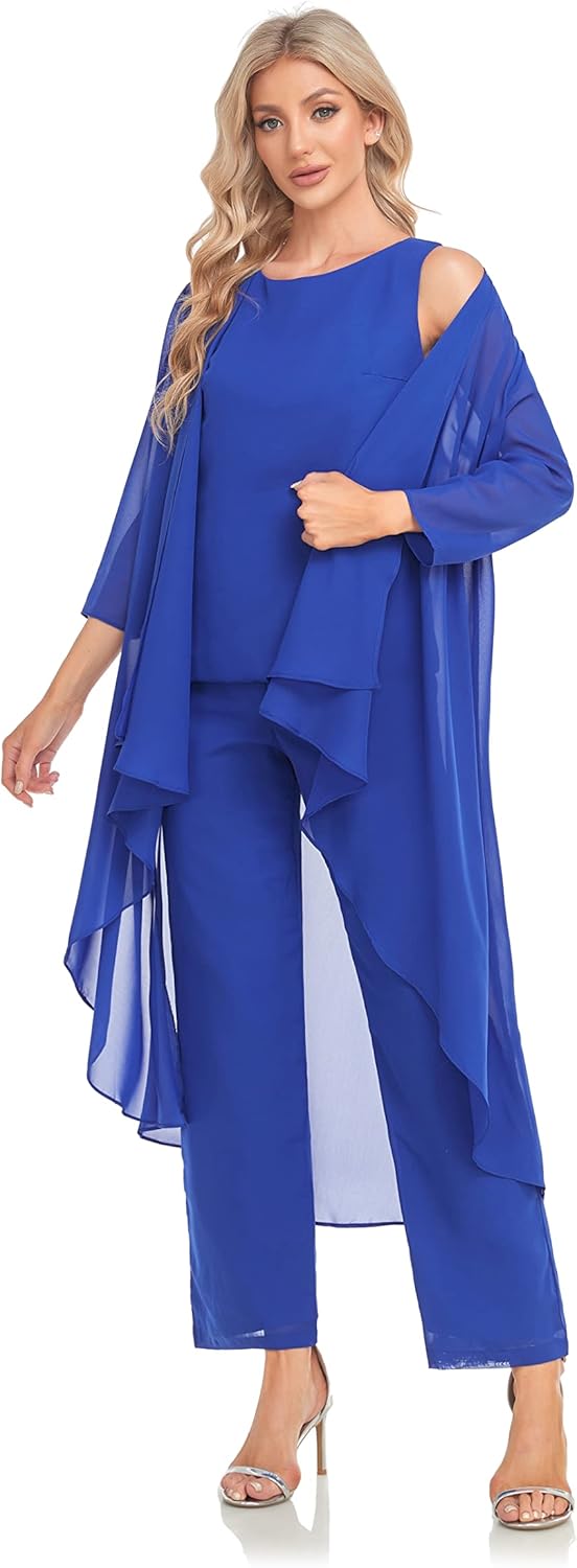 Women's 3 Pieces Chiffon Mother of The Bride Dress with Jacket Chiffon Formal Evening Dresses