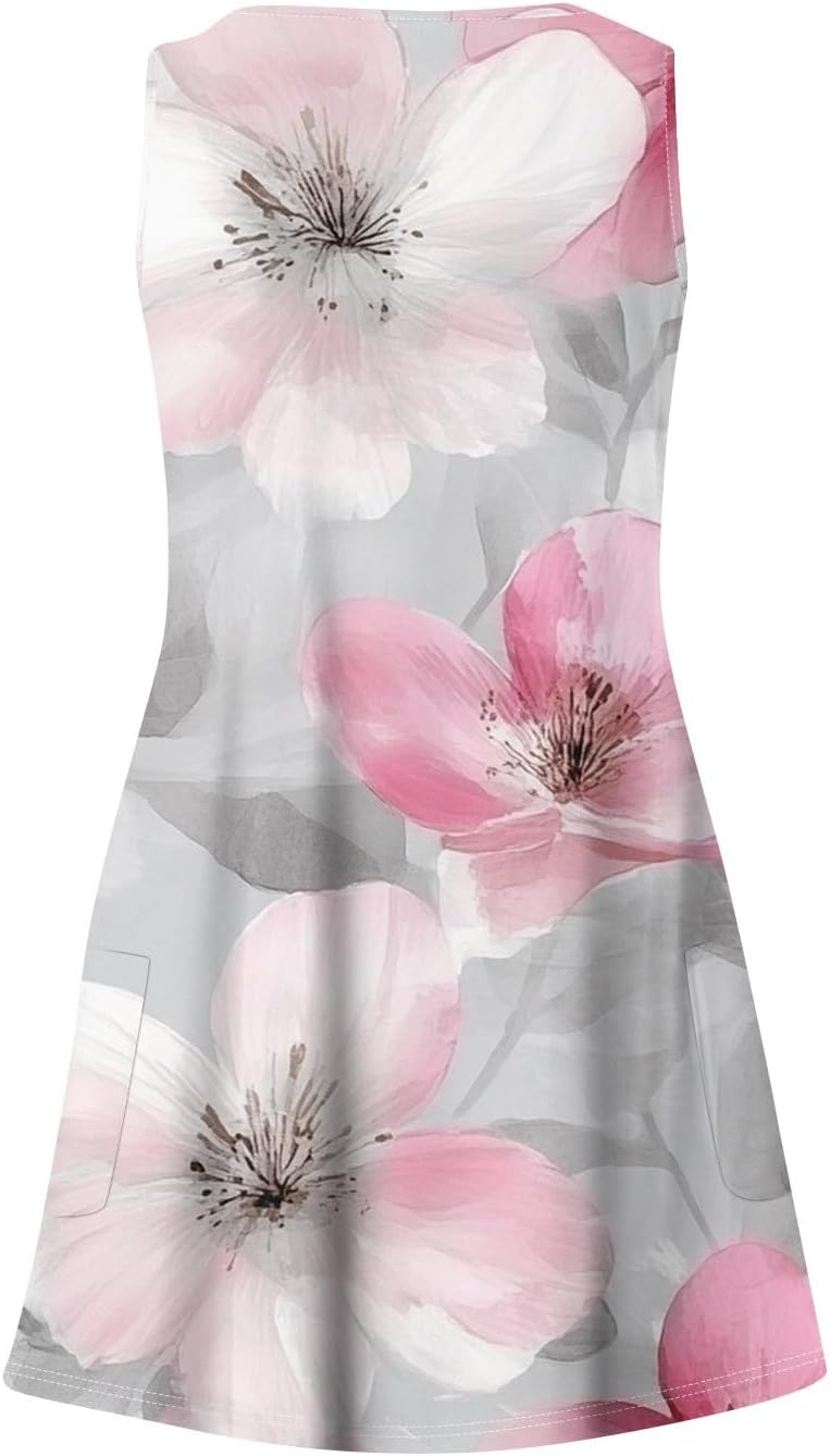 NBXNZWF Women Summer Casual Dress 2025 Casual Loose Sleeveless V-Neck Sundresses A Line Tshirt Beach Dresses with Pockets