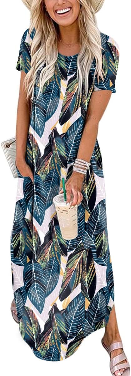 ANRABESS Women's Summer Casual Loose Short Sleeve Long T Shirt Dress Split Maxi Beach Sundress Travel Vacation Outfits