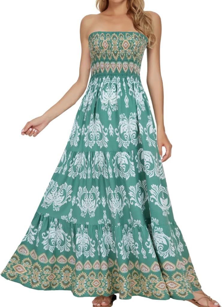 Women's Summer Strapless Tube Top Maxi Dresses Off Shoulder Boho Beach Long Dress