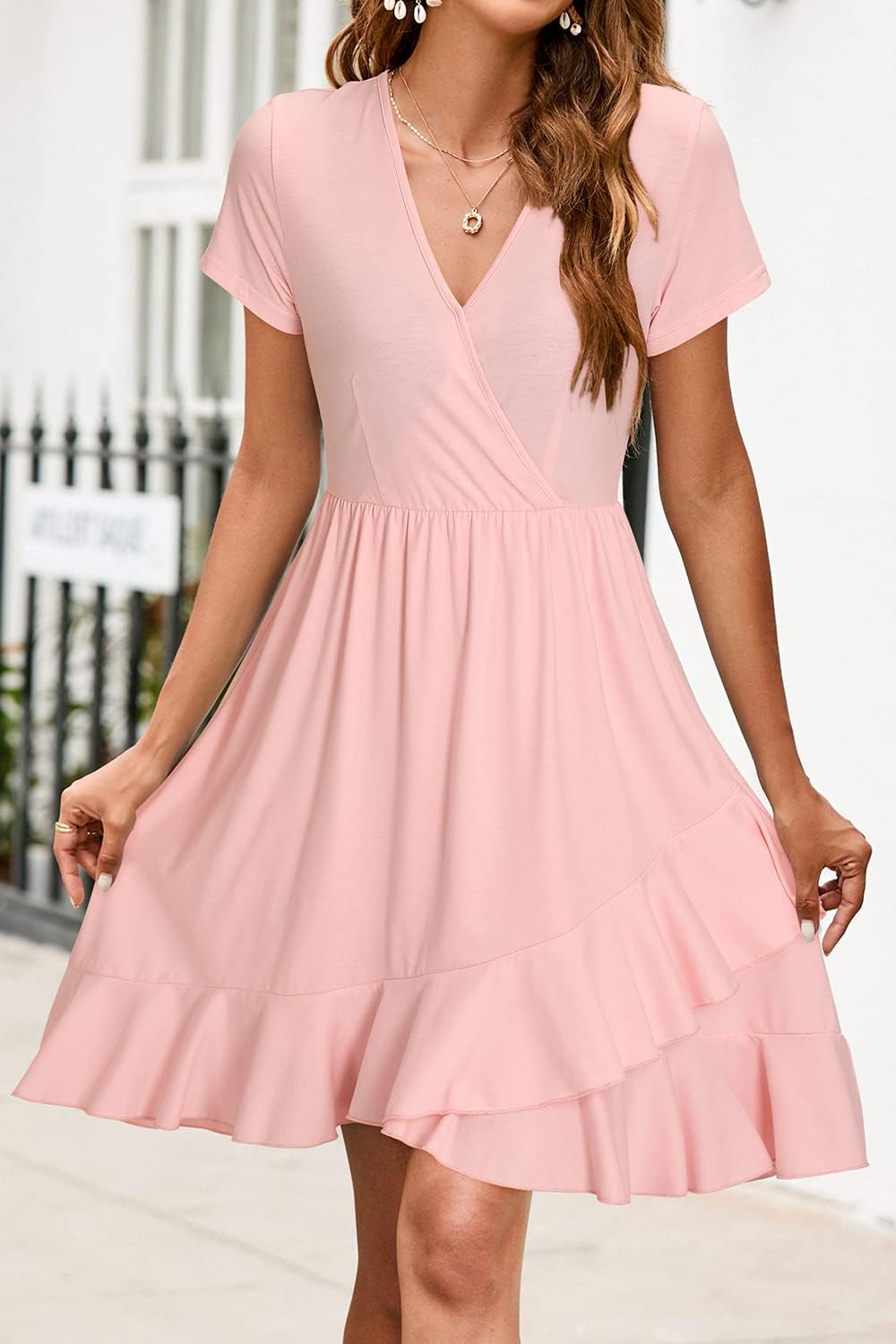 ULTRANICE Womens Summer Dresses Floral V Neck Ruffled Hem Spaghetti Spring Casual Beach Outfits Flowy Wrap Sun Dress