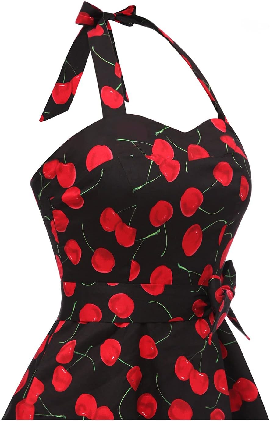 Topdress Women'sVintage Polka Audrey Dress 1950s Halter Retro Cocktail Dress