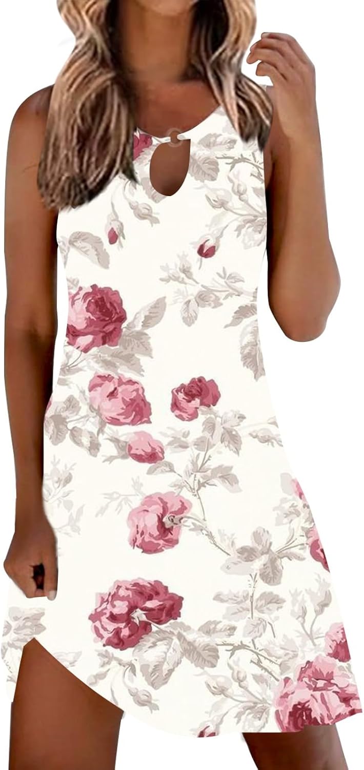 Summer Dresses for Women 2025 Vacation Beach Casual Vintage Midi Sundresses Sexy Sleeveless V Neck Boho Tank Dress