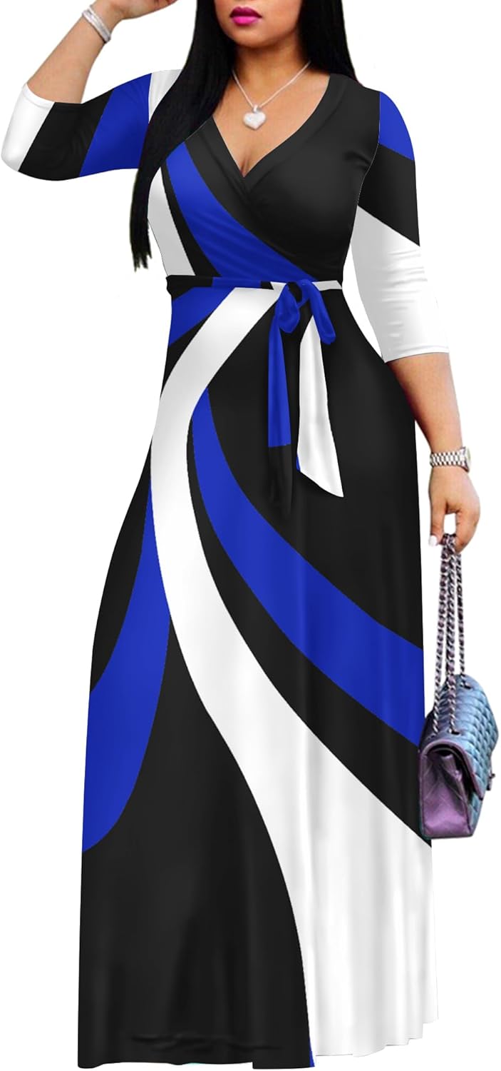 FANDEE Plus Size Maxi Dress for Women Casual Summer Sundress V-Neck 3/4 Sleeve