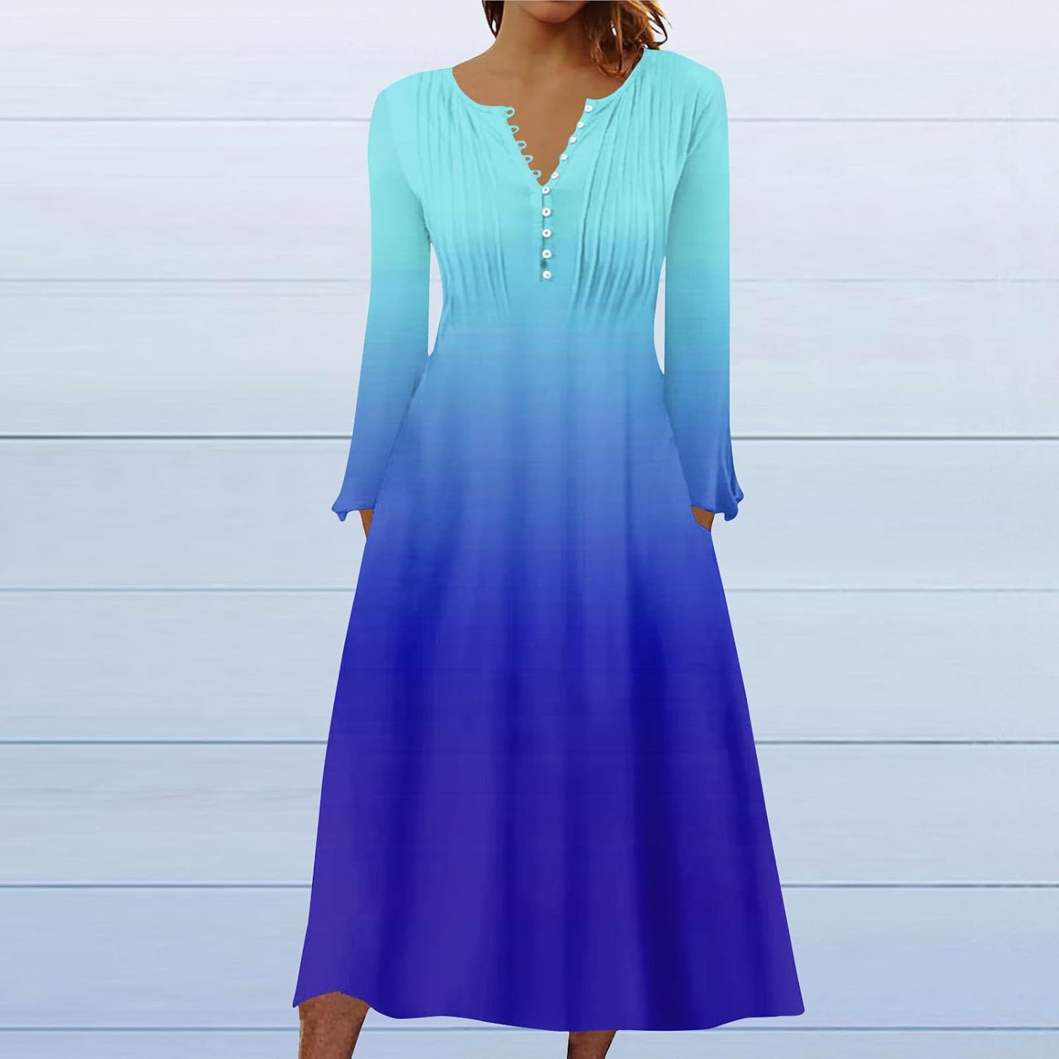 DOPOCQ Fall Women Dresses 2023 Long Sleeve V Neck Plus Size Maxi Dress Boho Dress High Waisted A-Line Dress with Pocket