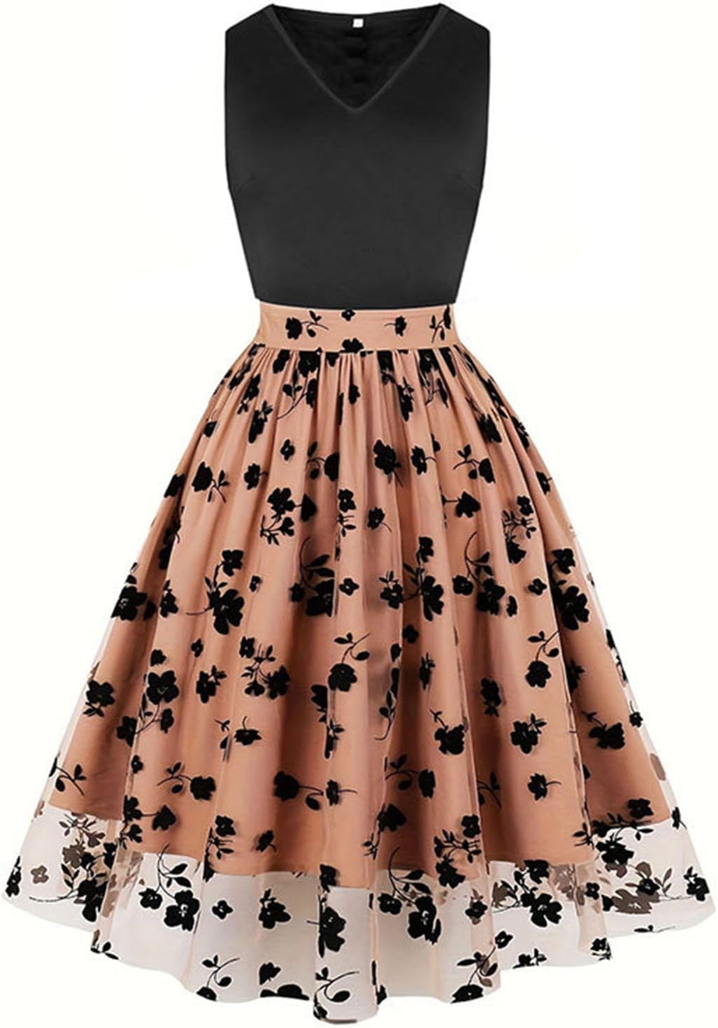HGps8w Vintage Cocktail Dress for Women, Elegant Butterfly Embroidered Lace V Neck Sleeveless A-Line Party Swing Dresses
