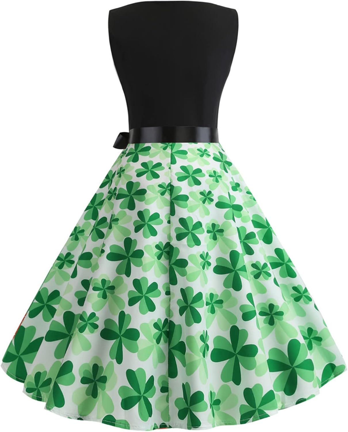 aihihe St Patricks Day Dress for Women A Line Pleated Hepburn Dress Lukcy Shamrock Print Irish Dress 2024 Vintage Dress