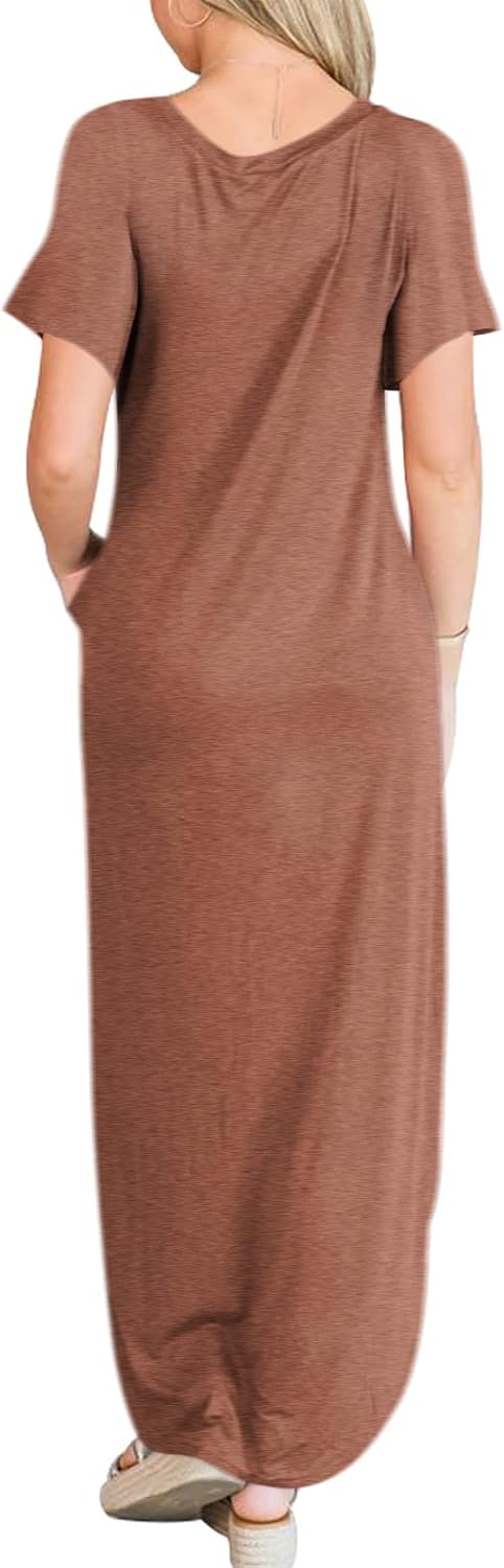 ANRABESS Women's Summer Casual Loose Short Sleeve Long T Shirt Dress Split Maxi Beach Sundress Travel Vacation Outfits