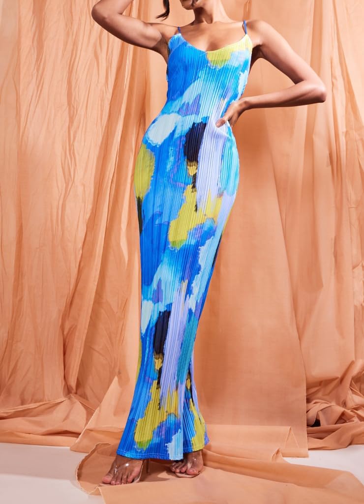 Cowl Neck Dress Sexy Strap Shoulder Pleated Maxi Dresses Summer Wedding Guest Dresses for Women
