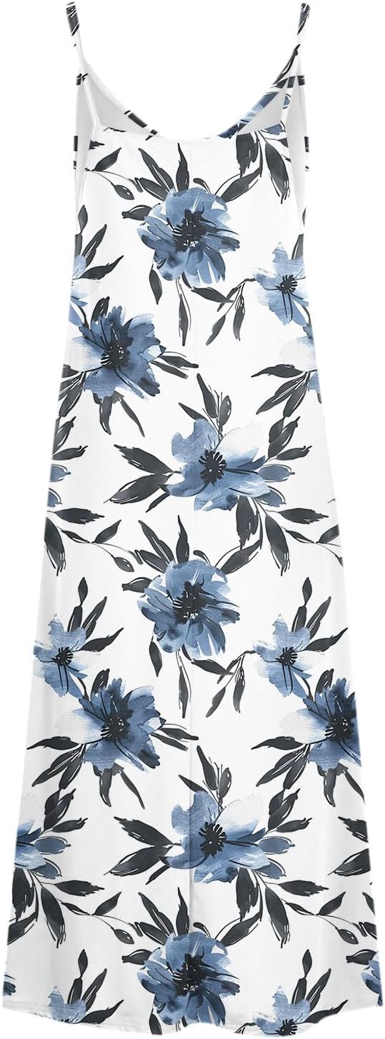 Womens Floral Maxi Dresses Spaghetti Strap Casual Summer Long Dress Vneck Flowy Boho Beach Sundress Vacation Outfits