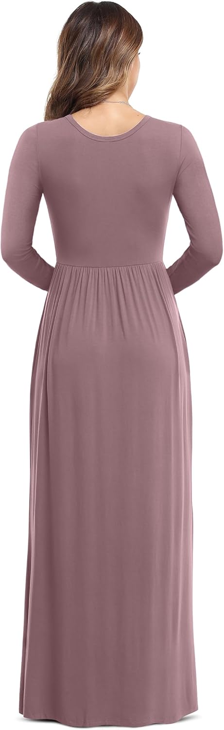 VIISHOW Women's Long Sleeve Loose Plain Maxi Dresses Casual Long Dresses with Pockets