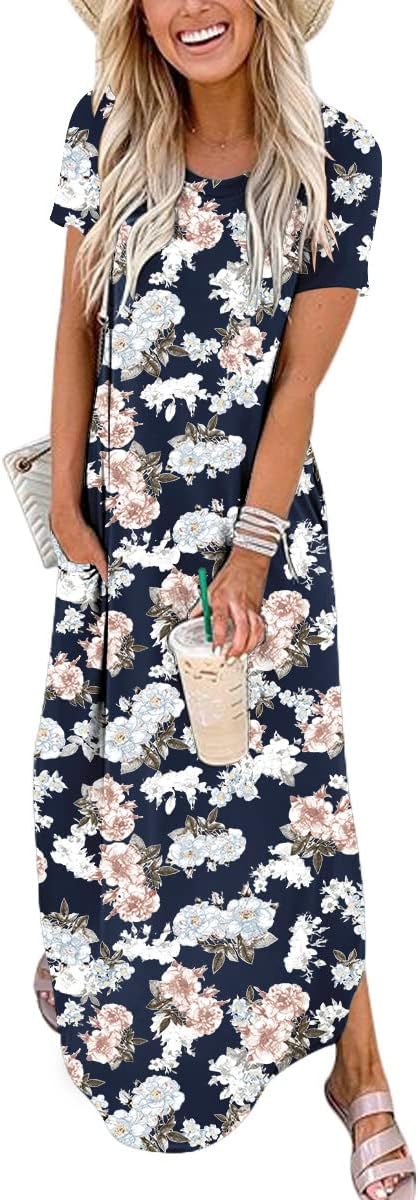 ANRABESS Women's Summer Casual Loose Short Sleeve Long T Shirt Dress Split Maxi Beach Sundress Travel Vacation Outfits