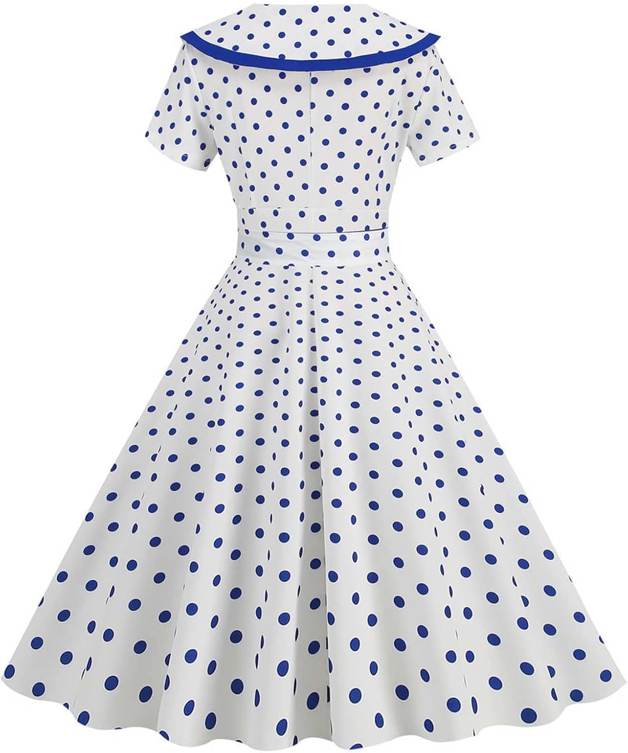 Women's Lapel Rockabilly Dress Cute Polka Dot Print Audrey Dress Button Down Vintage Cocktail Dress 1950s Fairy Dress