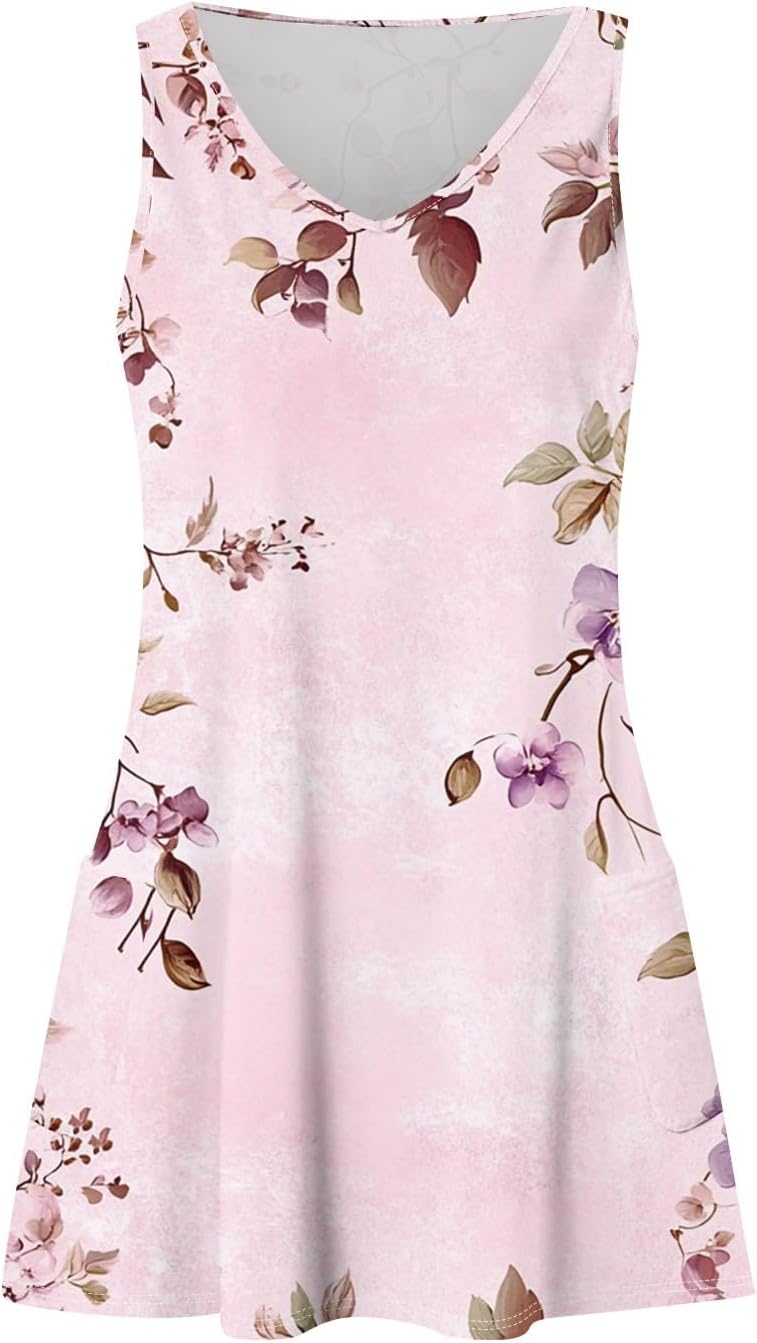 NBXNZWF Women Summer Casual Dress 2025 Casual Loose Sleeveless V-Neck Sundresses A Line Tshirt Beach Dresses with Pockets