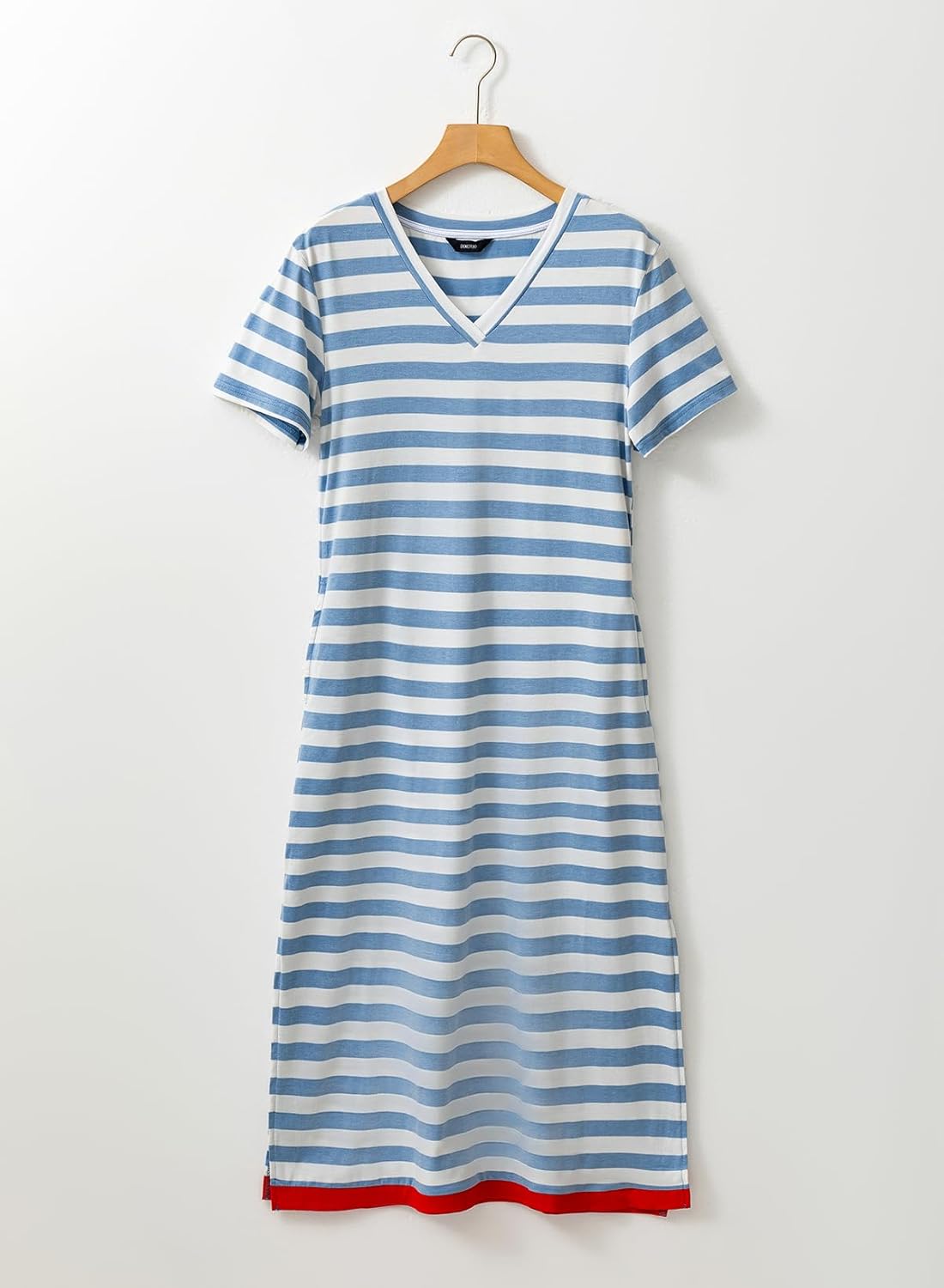 Dokotoo Summer Dress Casual Womens Fashion Short Sleeve Maxi Dress T Shirt Dress Striped Long Color Block Maxi Dress