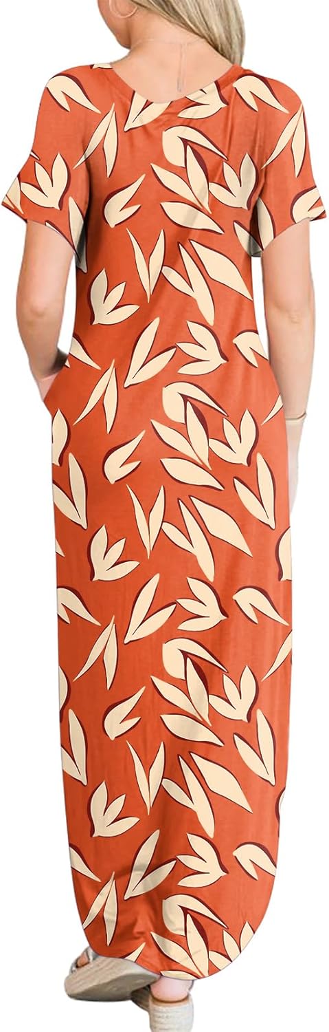 ANRABESS Women's Summer Casual Loose Short Sleeve Long T Shirt Dress Split Maxi Beach Sundress Travel Vacation Outfits
