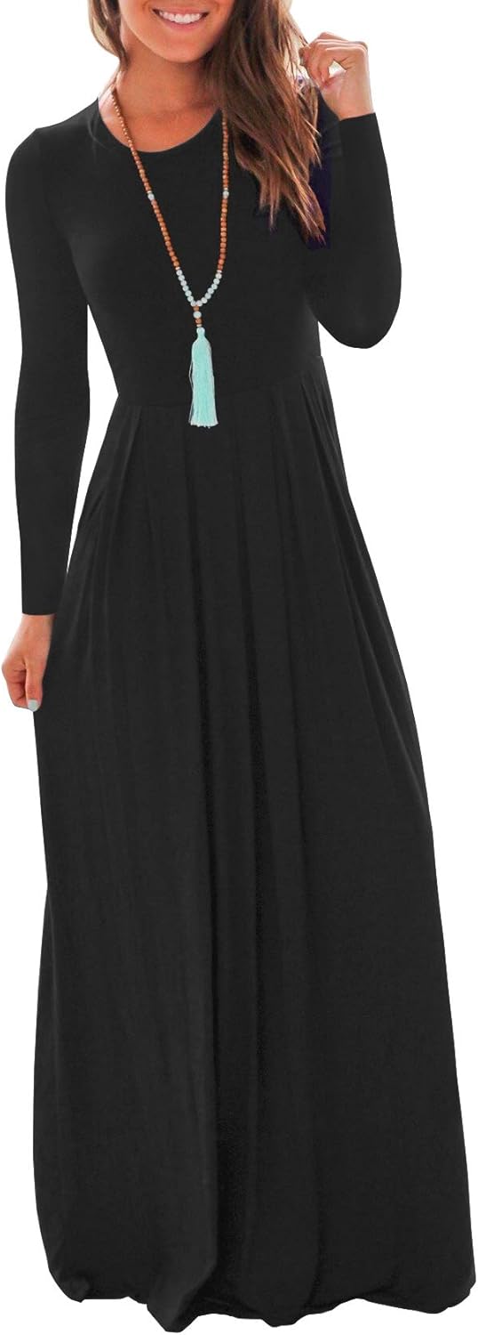 VIISHOW Women's Long Sleeve Loose Plain Maxi Dresses Casual Long Dresses with Pockets
