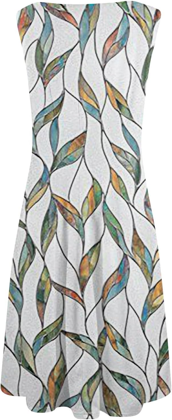Womens Tank Sundress 2025 Casual Floral Print Tshirt Dress Swing Sleeveless Midi Dress Crewneck Pleated Summer Dresses